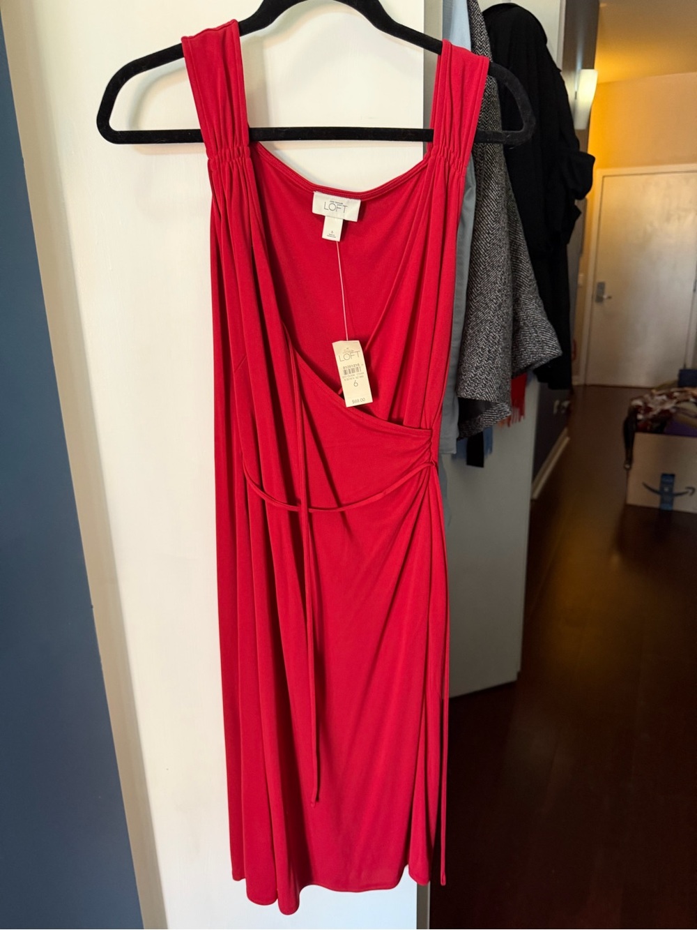 LOFT Red Sleeveless Midi Wrap Dress with Tie